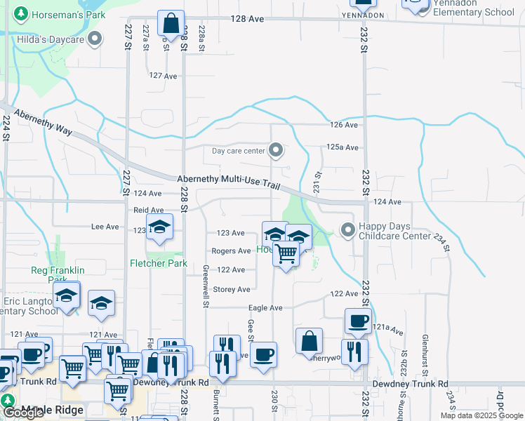 map of restaurants, bars, coffee shops, grocery stores, and more near 22987 123B Avenue in Maple Ridge