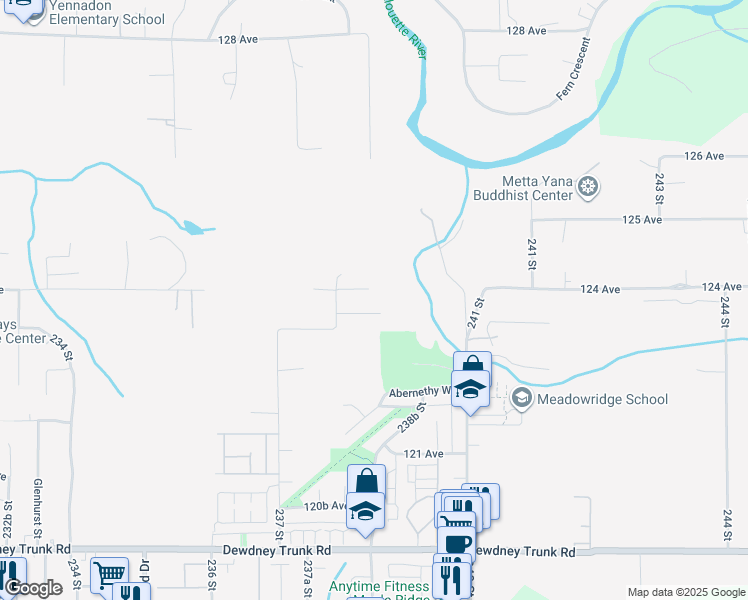 map of restaurants, bars, coffee shops, grocery stores, and more near 23856 124 Avenue in Maple Ridge