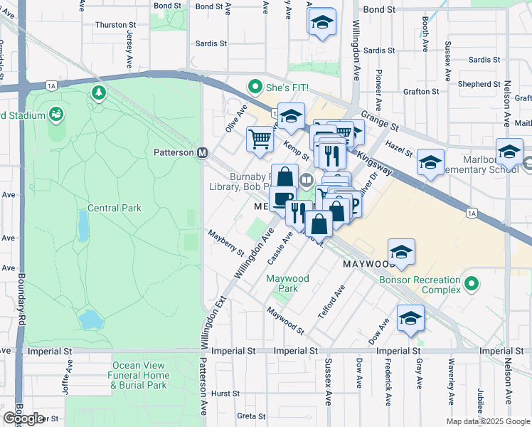 map of restaurants, bars, coffee shops, grocery stores, and more near 4350 Beresford Street in Burnaby