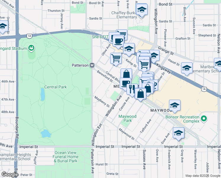 map of restaurants, bars, coffee shops, grocery stores, and more near 6152 Kathleen Avenue in Burnaby