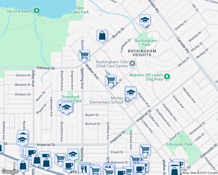 map of restaurants, bars, coffee shops, grocery stores, and more near 7333 Stanley Street in Burnaby
