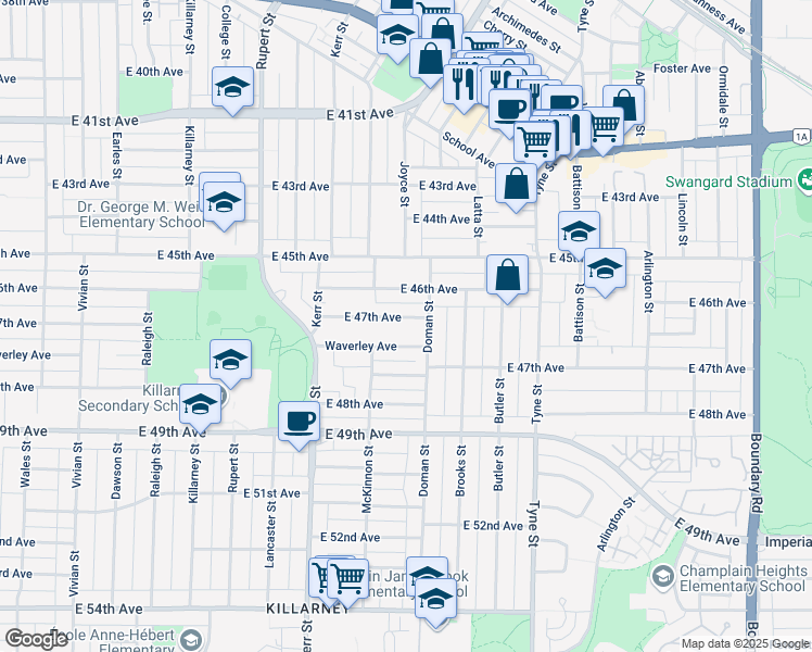 map of restaurants, bars, coffee shops, grocery stores, and more near 3226 East 47th Avenue in Vancouver