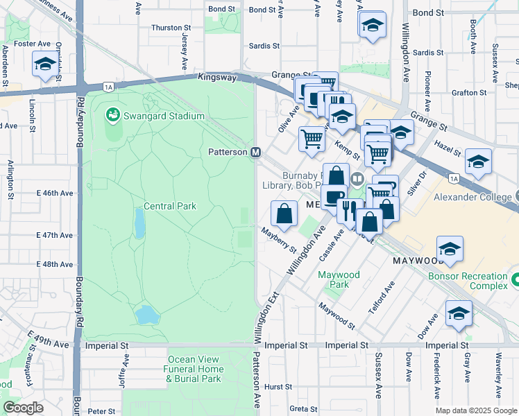 map of restaurants, bars, coffee shops, grocery stores, and more near in Burnaby