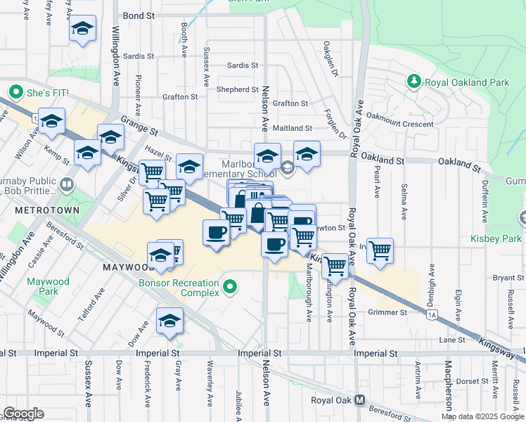 map of restaurants, bars, coffee shops, grocery stores, and more near in Burnaby