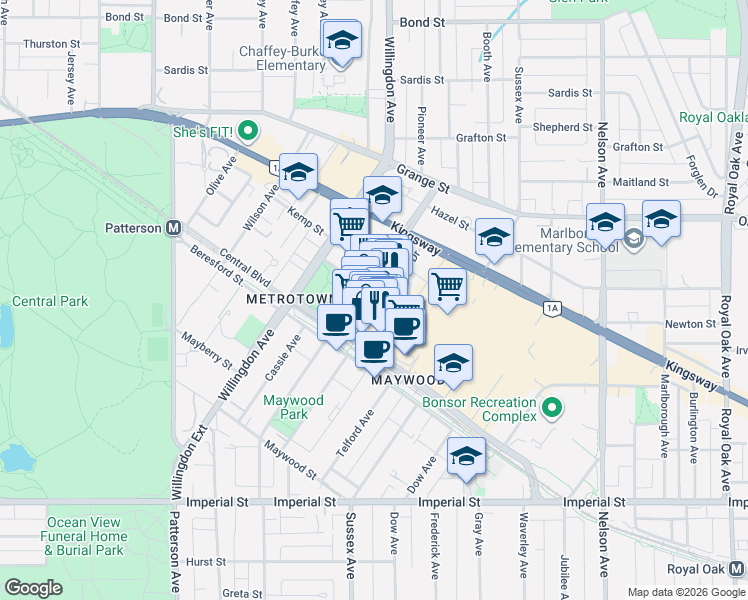 map of restaurants, bars, coffee shops, grocery stores, and more near 6220 McKay Avenue in Burnaby