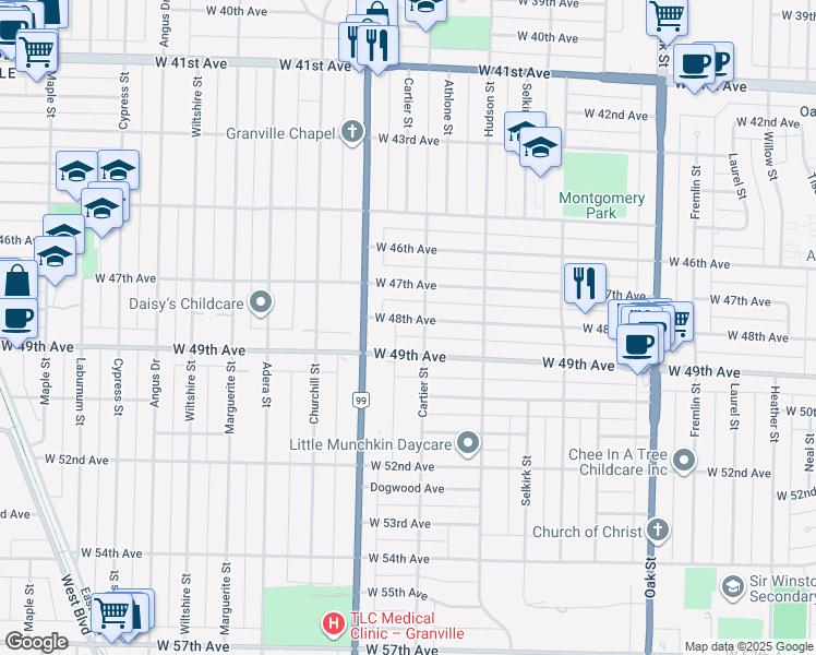 map of restaurants, bars, coffee shops, grocery stores, and more near 1426 West 48th Avenue in Vancouver