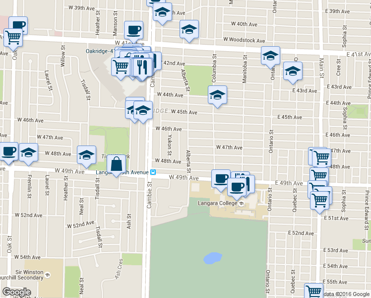 map of restaurants, bars, coffee shops, grocery stores, and more near 6309 Alberta Street in Vancouver