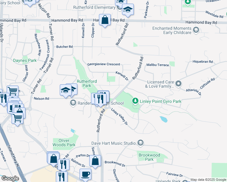 map of restaurants, bars, coffee shops, grocery stores, and more near 5257 Arbour Crescent in Nanaimo