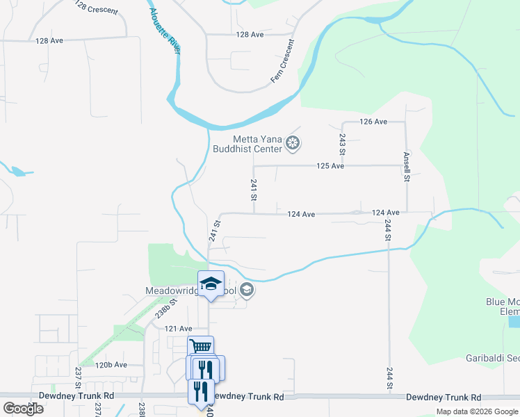 map of restaurants, bars, coffee shops, grocery stores, and more near 12455 241 Street in Maple Ridge
