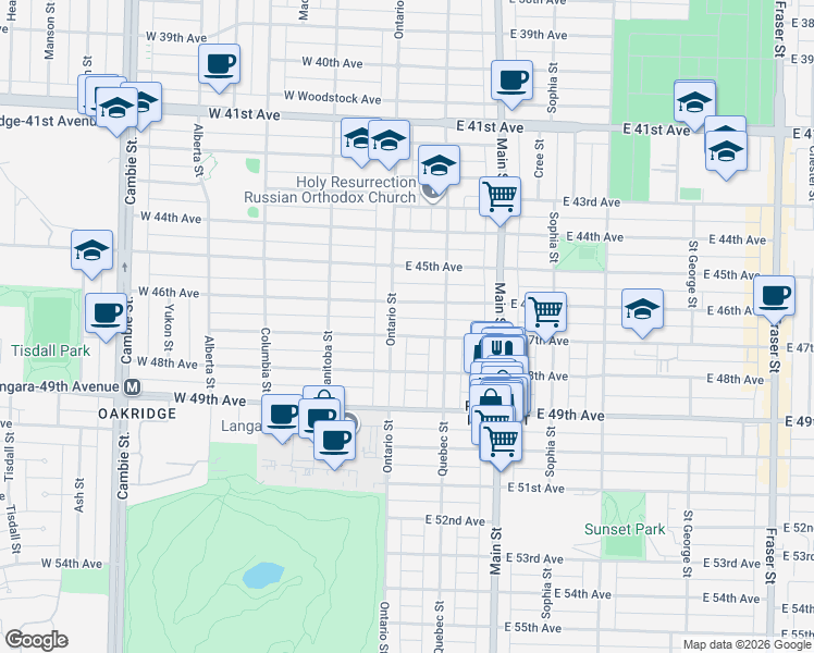 map of restaurants, bars, coffee shops, grocery stores, and more near in Vancouver