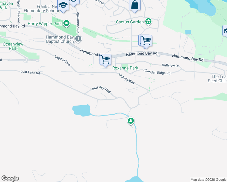 map of restaurants, bars, coffee shops, grocery stores, and more near 4814 Blue Jay Trail in Nanaimo