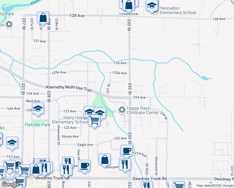 map of restaurants, bars, coffee shops, grocery stores, and more near 23174 124A Avenue in Maple Ridge