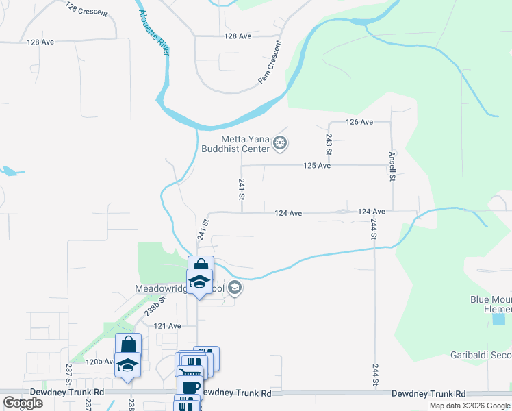 map of restaurants, bars, coffee shops, grocery stores, and more near 24109 124 Avenue in Maple Ridge