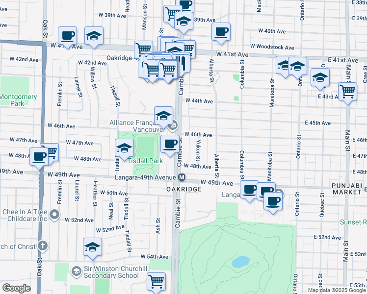 map of restaurants, bars, coffee shops, grocery stores, and more near in Vancouver
