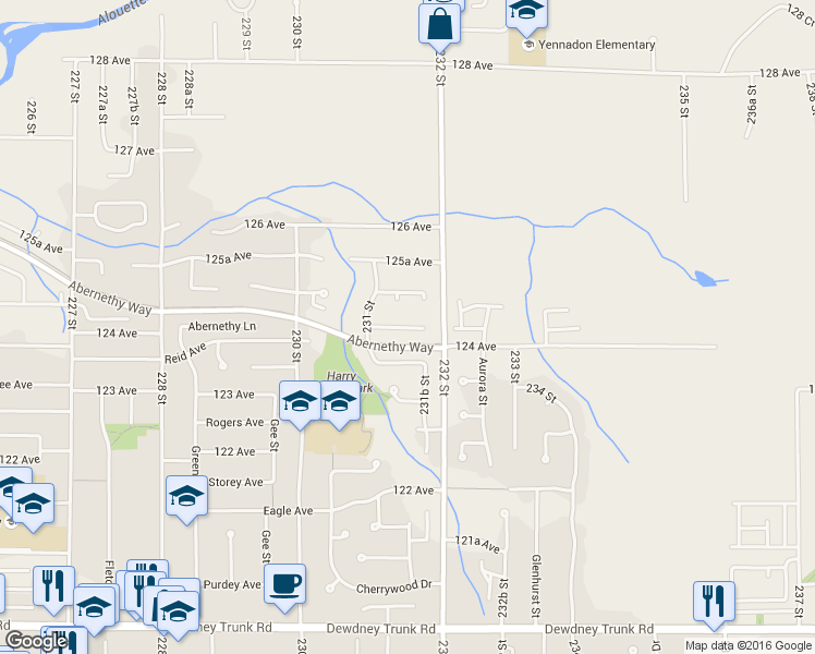map of restaurants, bars, coffee shops, grocery stores, and more near 23181 124A Avenue in Maple Ridge