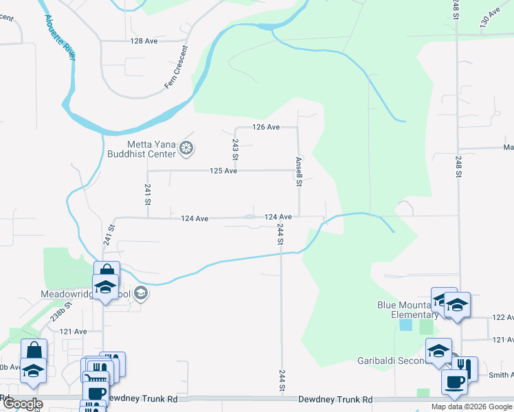 map of restaurants, bars, coffee shops, grocery stores, and more near 24361 124 Avenue in Maple Ridge