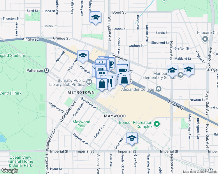 map of restaurants, bars, coffee shops, grocery stores, and more near 6 McKay Avenue in Burnaby