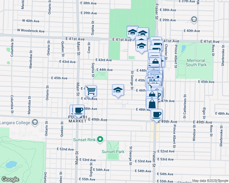 map of restaurants, bars, coffee shops, grocery stores, and more near 432 East 46th Avenue in Vancouver