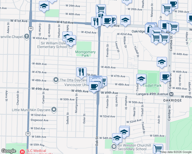 map of restaurants, bars, coffee shops, grocery stores, and more near 1010 West 47th Avenue in Vancouver