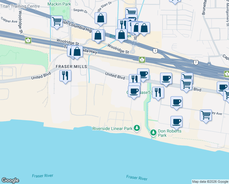 map of restaurants, bars, coffee shops, grocery stores, and more near 1301 Ketch Court in Coquitlam