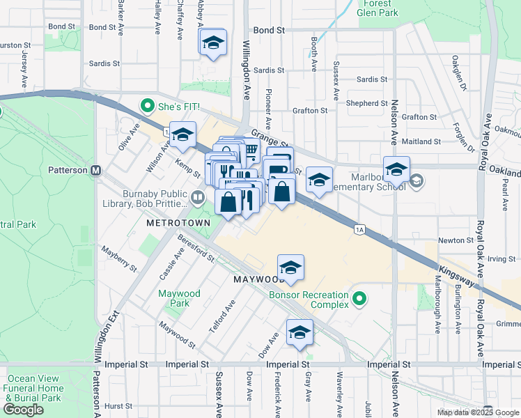 map of restaurants, bars, coffee shops, grocery stores, and more near 6 McKay Avenue in Burnaby