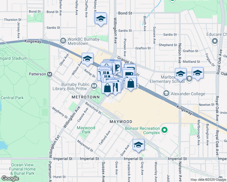 map of restaurants, bars, coffee shops, grocery stores, and more near 6 McKay Avenue in Burnaby
