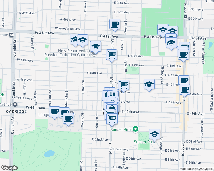 map of restaurants, bars, coffee shops, grocery stores, and more near in Vancouver