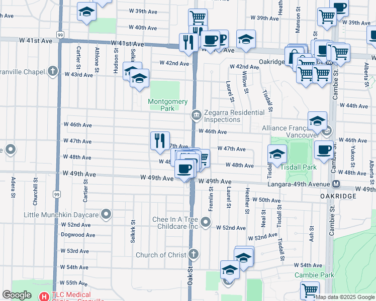 map of restaurants, bars, coffee shops, grocery stores, and more near in Vancouver