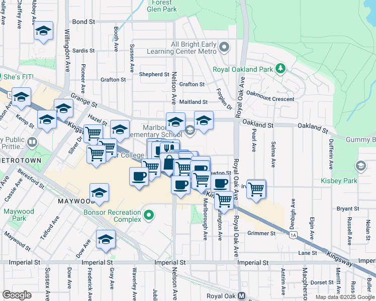map of restaurants, bars, coffee shops, grocery stores, and more near 5025 Sanders Street in Burnaby