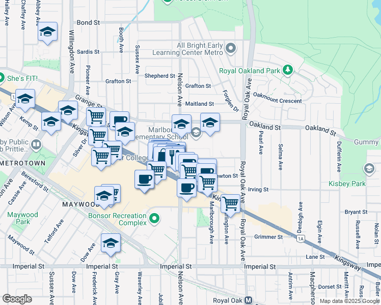 map of restaurants, bars, coffee shops, grocery stores, and more near 4951 Sanders Street in Burnaby