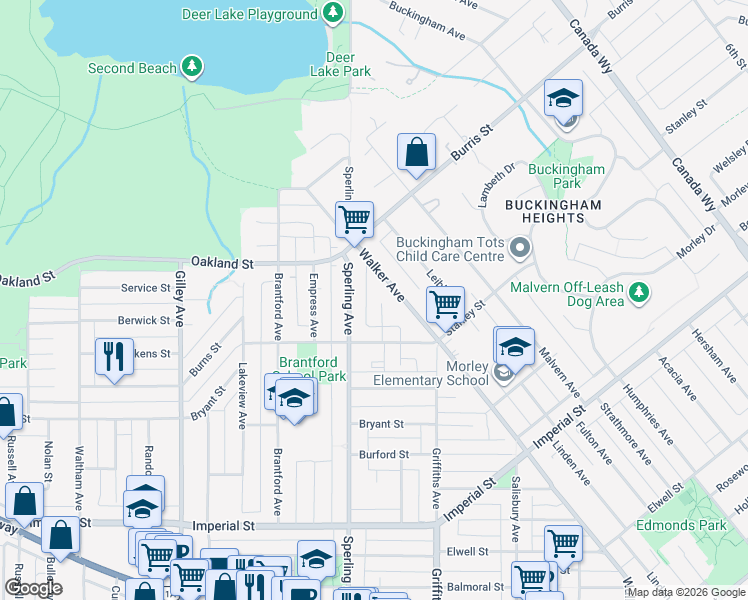 map of restaurants, bars, coffee shops, grocery stores, and more near 6139 Ashworth Avenue in Burnaby