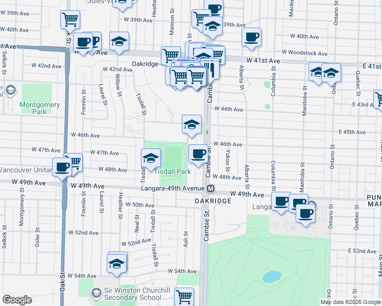 map of restaurants, bars, coffee shops, grocery stores, and more near in Vancouver