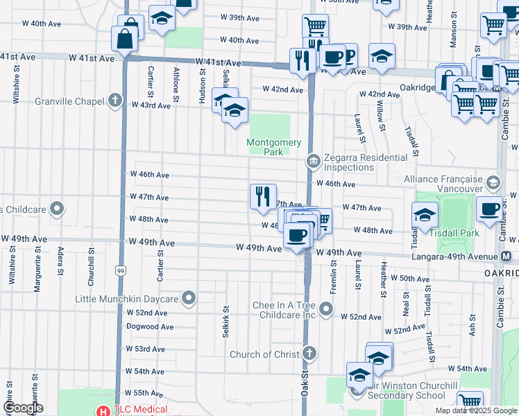 map of restaurants, bars, coffee shops, grocery stores, and more near 1120 West 47th Avenue in Vancouver