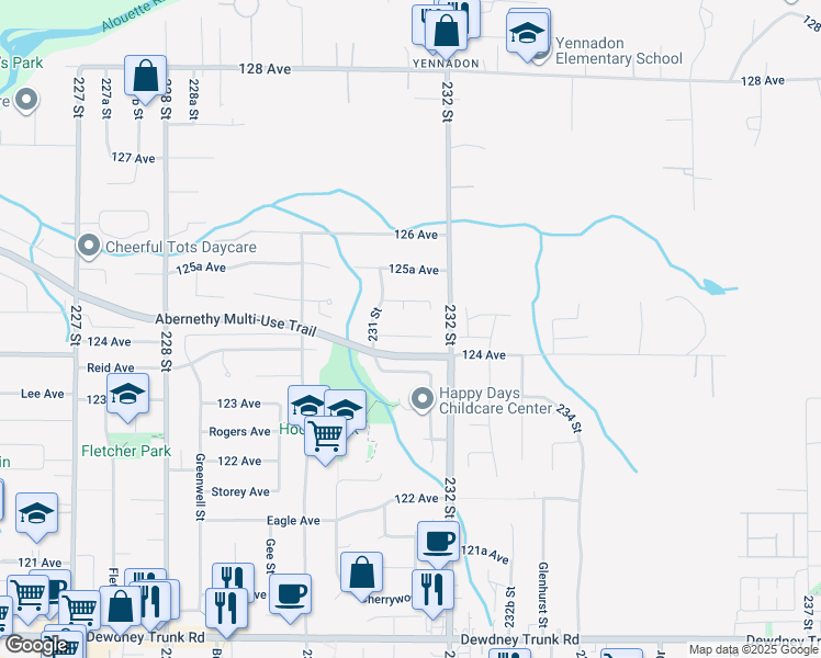 map of restaurants, bars, coffee shops, grocery stores, and more near 23181 124A Avenue in Maple Ridge