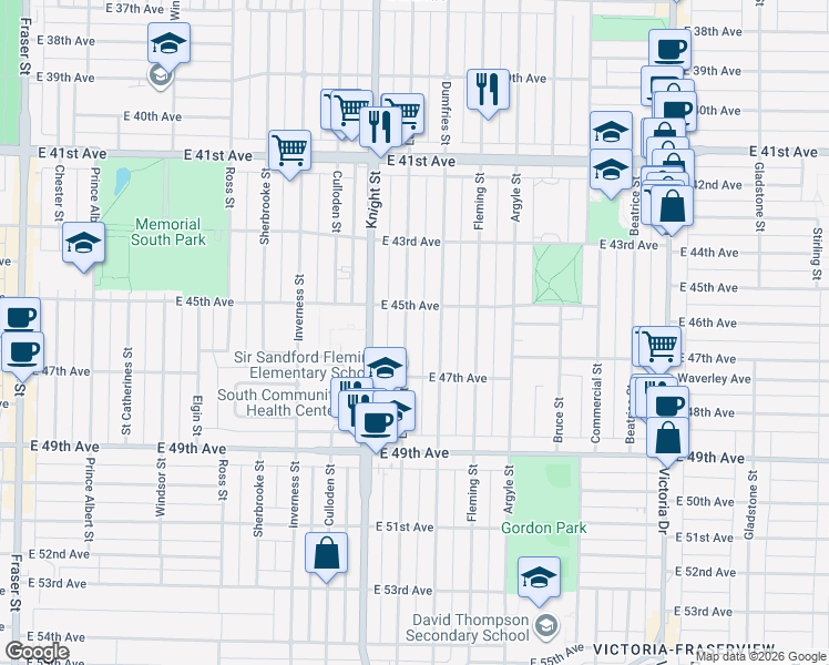 map of restaurants, bars, coffee shops, grocery stores, and more near 6170 Lanark Street in Vancouver
