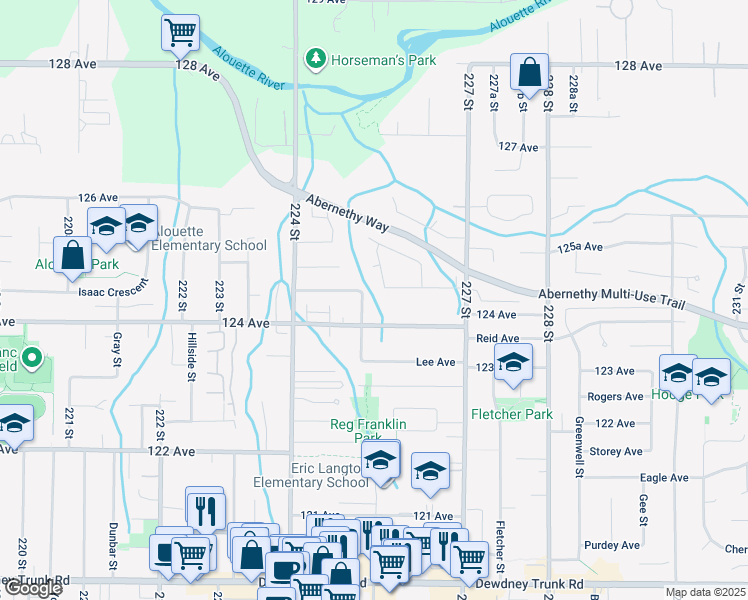 map of restaurants, bars, coffee shops, grocery stores, and more near 12432 Edge Street in Maple Ridge