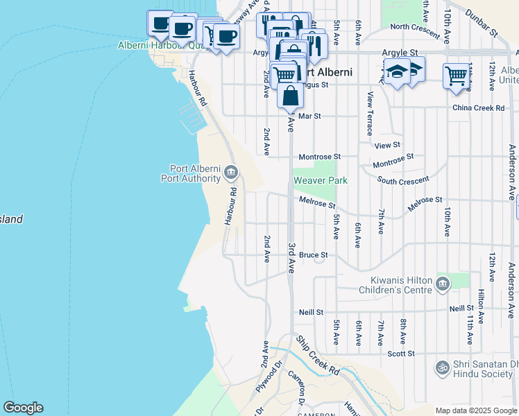 map of restaurants, bars, coffee shops, grocery stores, and more near 2682 2nd Avenue South in Port Alberni