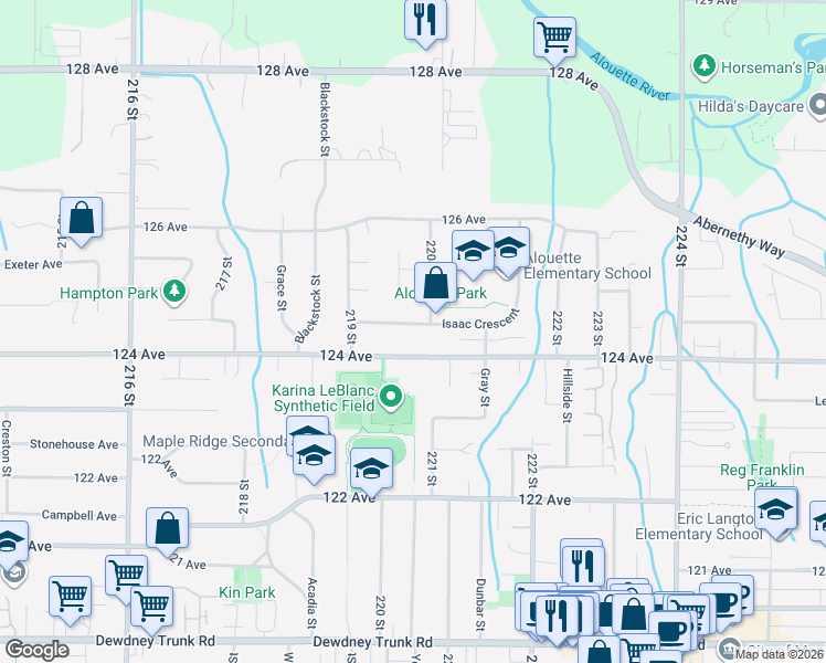 map of restaurants, bars, coffee shops, grocery stores, and more near in Maple Ridge