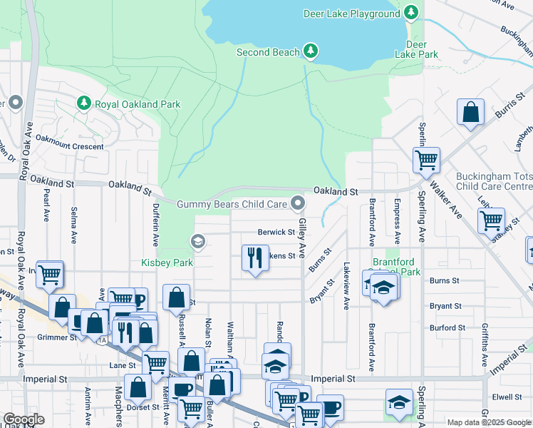 map of restaurants, bars, coffee shops, grocery stores, and more near 6134 Service Street in Burnaby