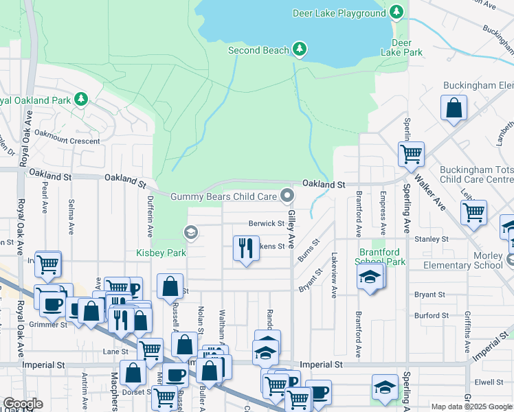 map of restaurants, bars, coffee shops, grocery stores, and more near 6134 Service Street in Burnaby