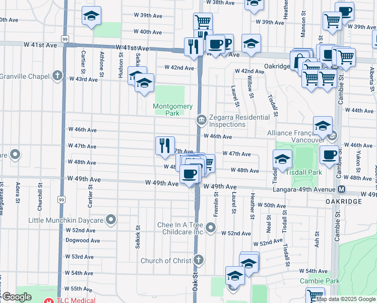map of restaurants, bars, coffee shops, grocery stores, and more near 1010 West 47th Avenue in Vancouver
