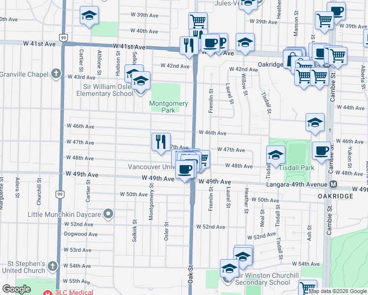 map of restaurants, bars, coffee shops, grocery stores, and more near 1010 West 47th Avenue in Vancouver