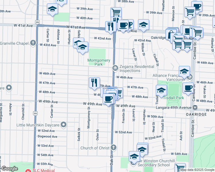 map of restaurants, bars, coffee shops, grocery stores, and more near 1012 West 47th Avenue in Vancouver