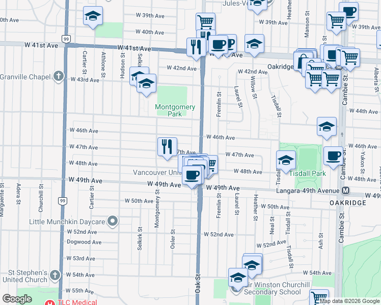 map of restaurants, bars, coffee shops, grocery stores, and more near 1012 West 47th Avenue in Vancouver