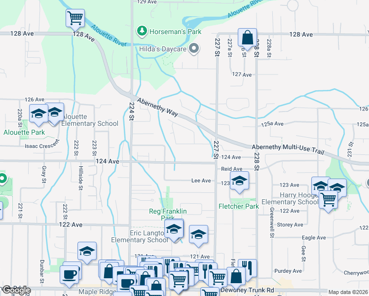 map of restaurants, bars, coffee shops, grocery stores, and more near 22652 Kendrick Loop in Maple Ridge