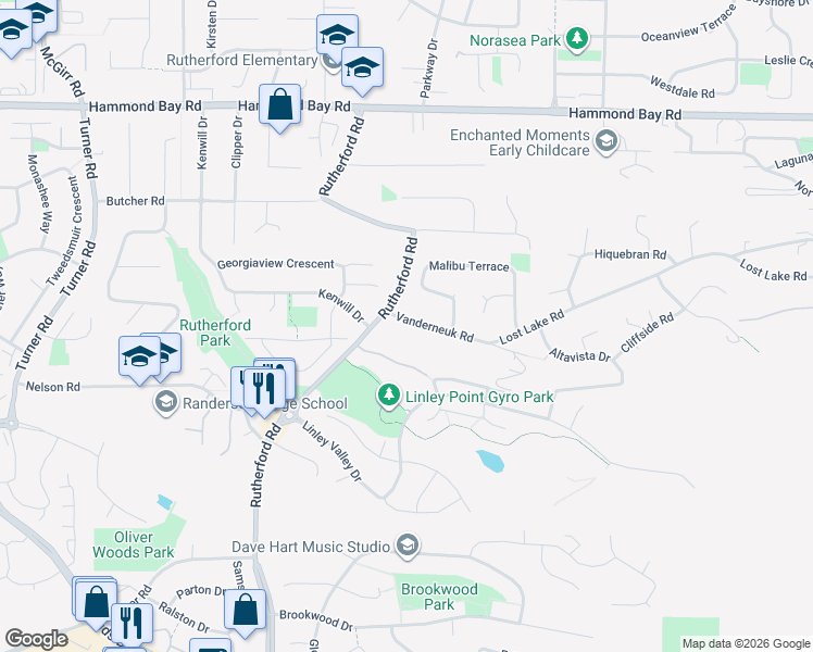 map of restaurants, bars, coffee shops, grocery stores, and more near 5787 Vanderneuk Road in Nanaimo