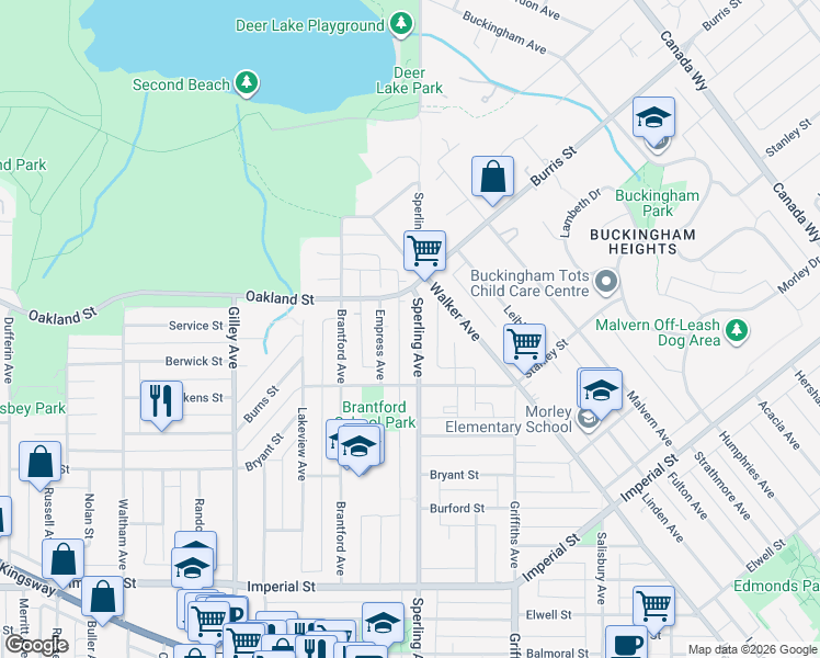 map of restaurants, bars, coffee shops, grocery stores, and more near 6111 Sperling Avenue in Burnaby