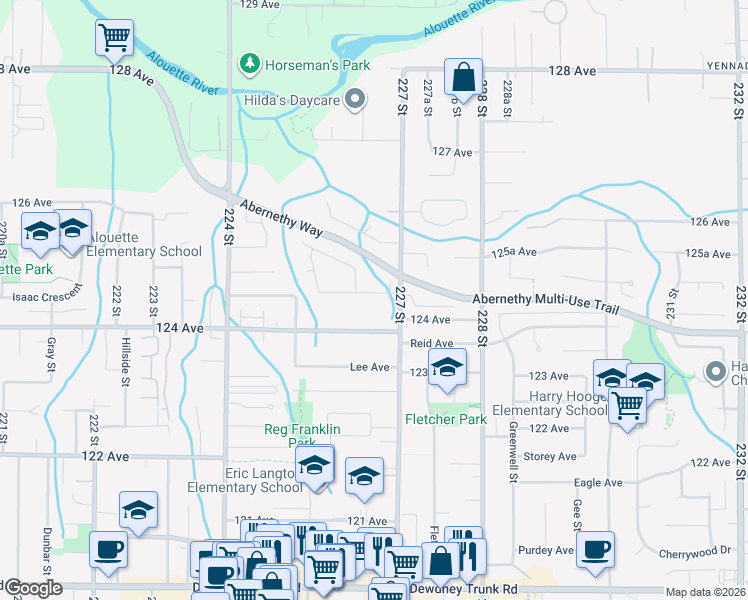 map of restaurants, bars, coffee shops, grocery stores, and more near 22684 Kendrick Loop in Maple Ridge