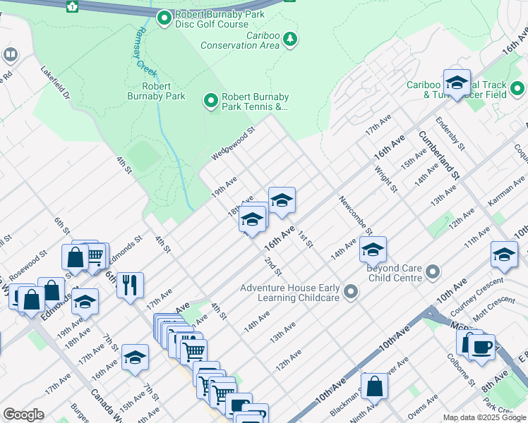 map of restaurants, bars, coffee shops, grocery stores, and more near 8183 17th Avenue in Burnaby