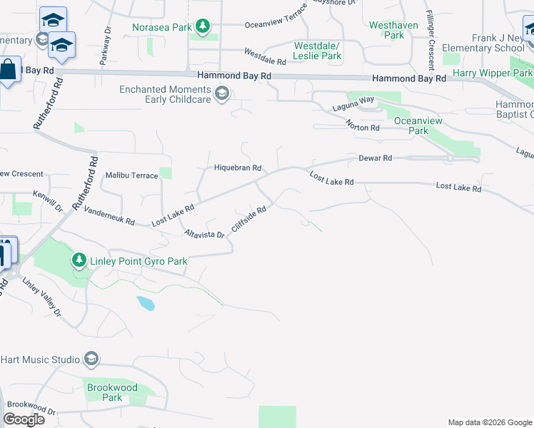 map of restaurants, bars, coffee shops, grocery stores, and more near 5555 Cliffside Road in Nanaimo